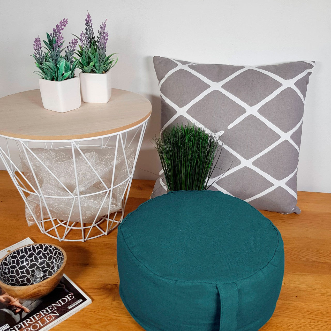 Yogapude & Meditationspude Rund - H20 x Ø31 cm - Petroleum - Nordic Unique