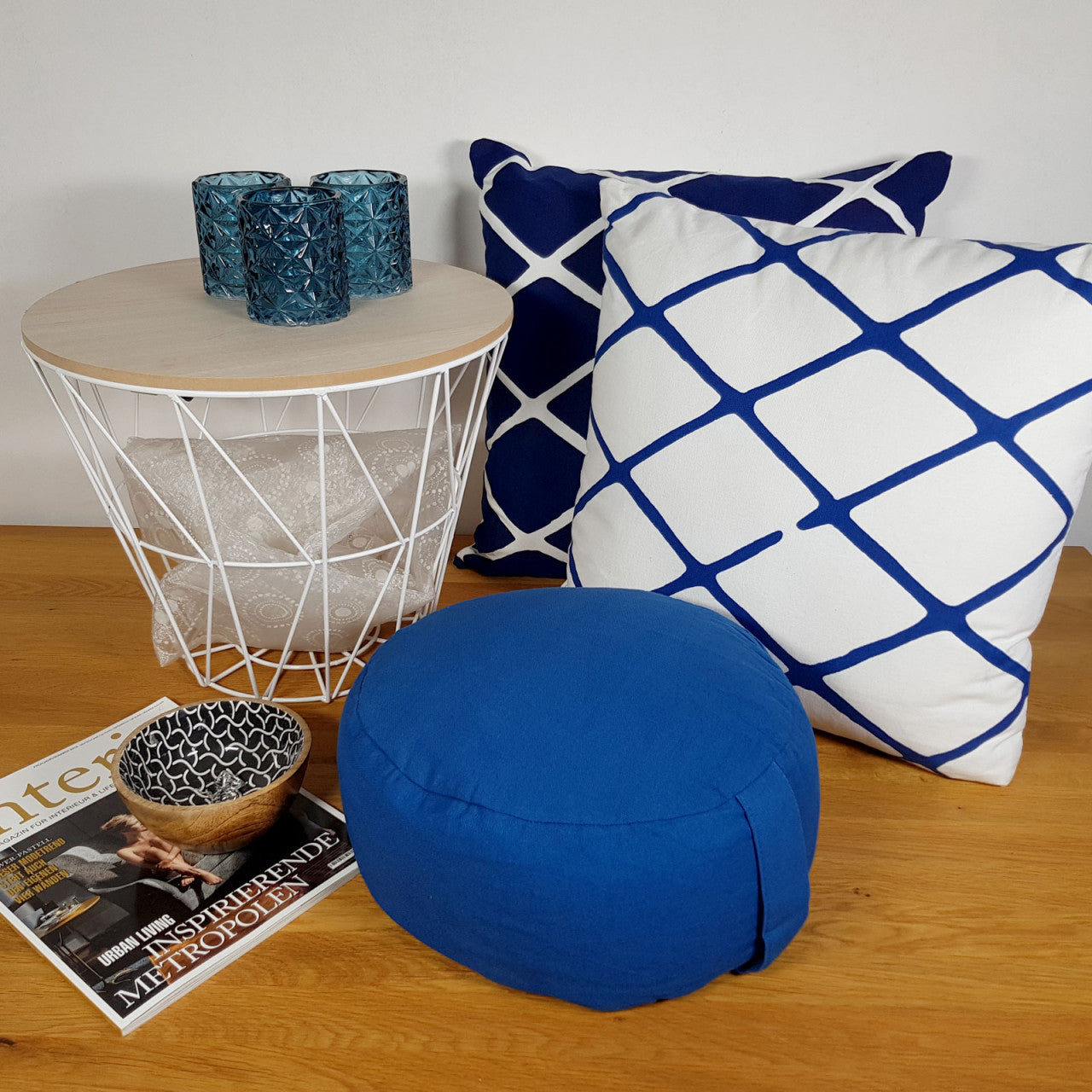 Yogapude & Meditationspude Rund - H20 x Ø31 cm - Blå - Nordic Unique