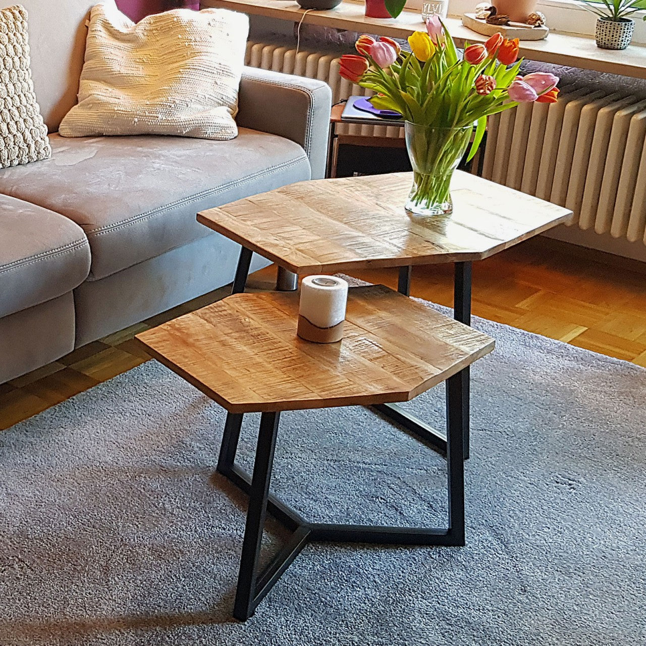 Paris sofabordssæt – 2 stk. sofaborde i industrielt design - Mørk - Nordic Unique