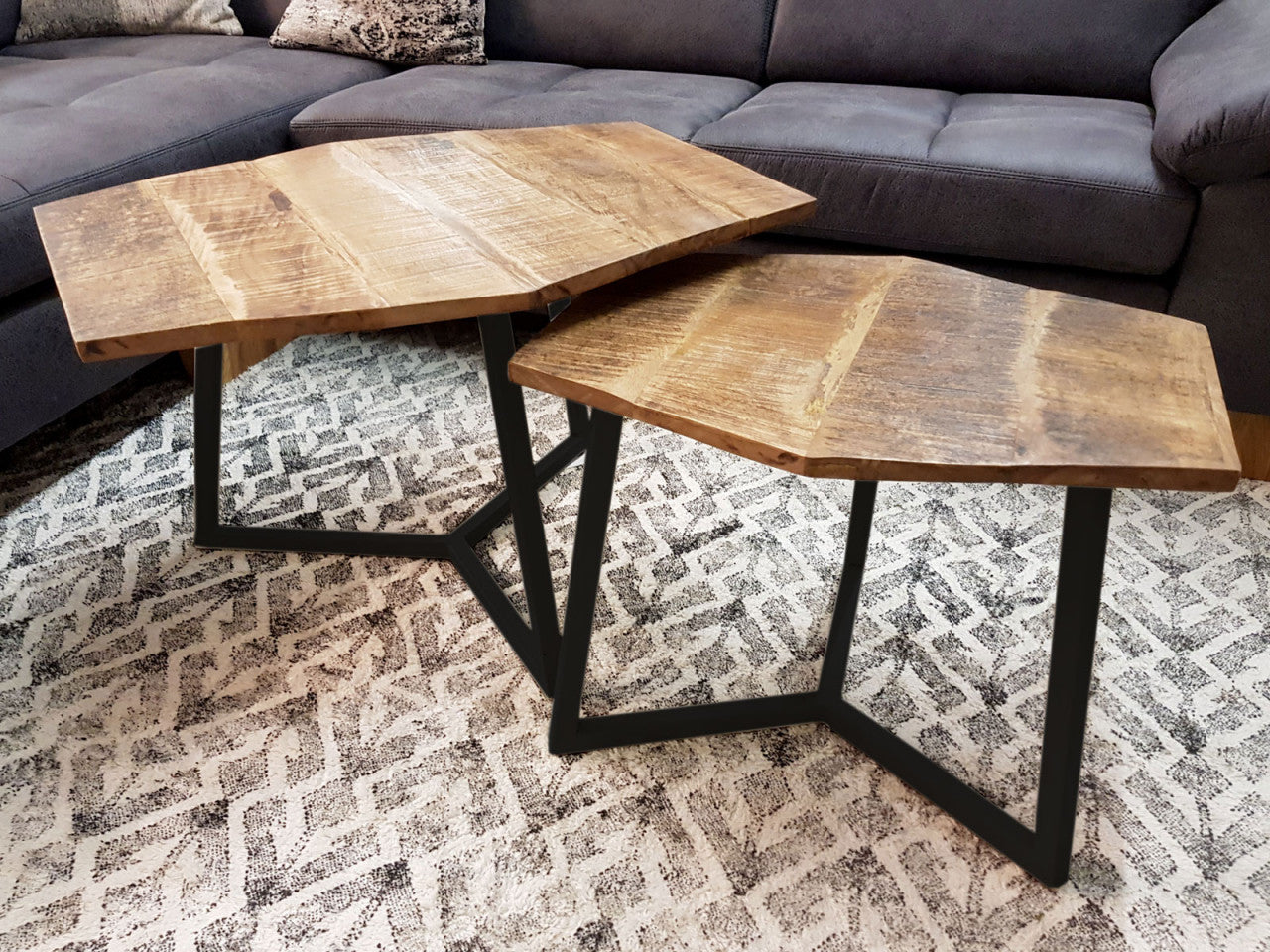 Paris sofabordssæt – 2 stk. sofaborde i industrielt design - Mørk - Nordic Unique