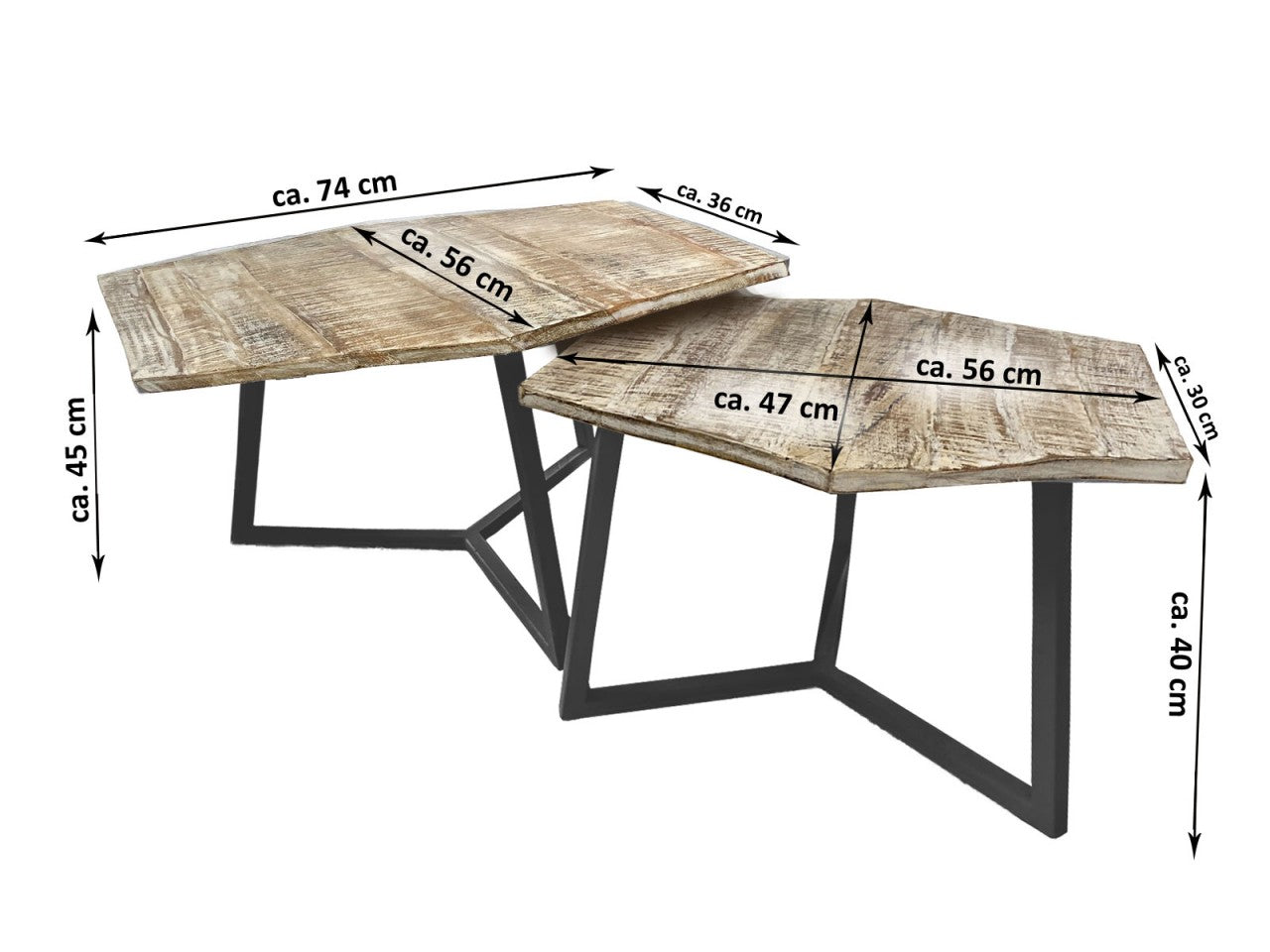 Paris sofabordssæt – 2 stk. sofaborde i industrielt design - Lys - Nordic Unique