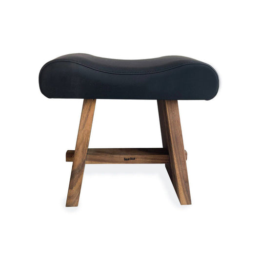 Suar Stool With Leather - Natural Black 40 cm