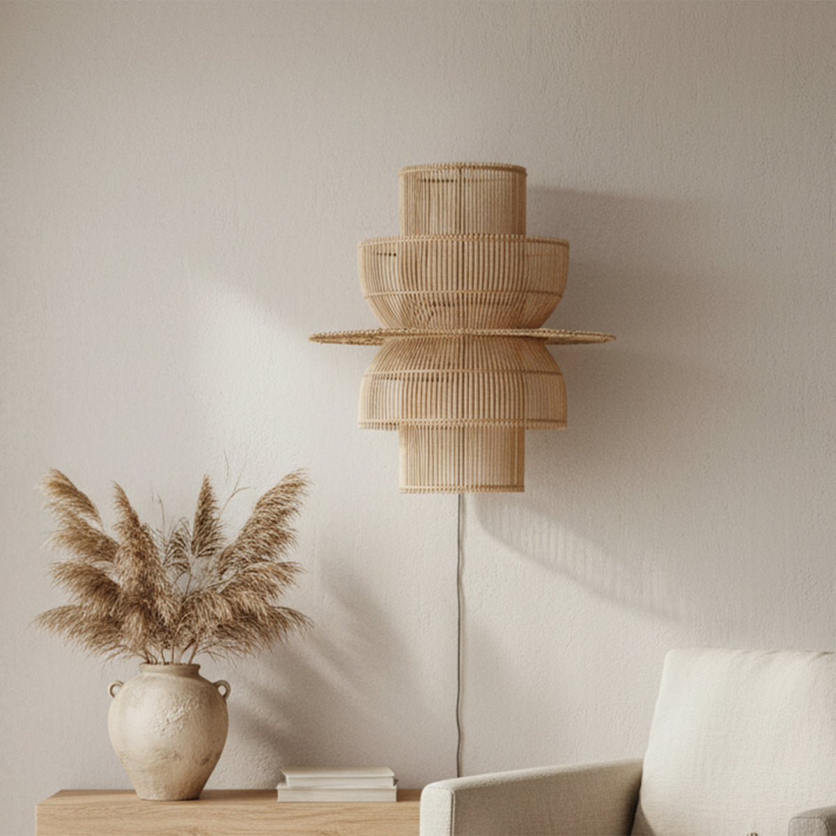 Saturn rattan væglampe - 33x52x55 cm