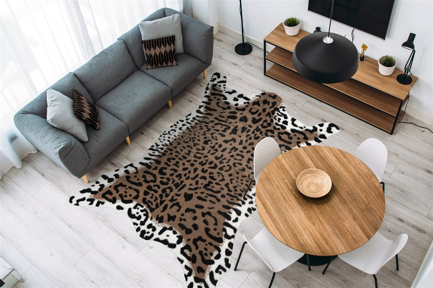 Leopard Tæppe I Kunstpels – Brun / Hvid – 160 x 230 cm - Nordic Unique