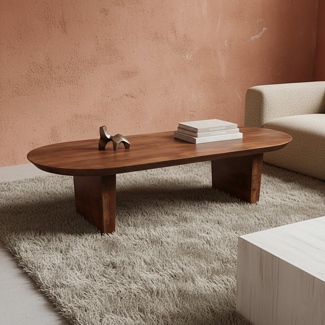 Bullnose sofabord i mangotræ - 140x60x35 cm