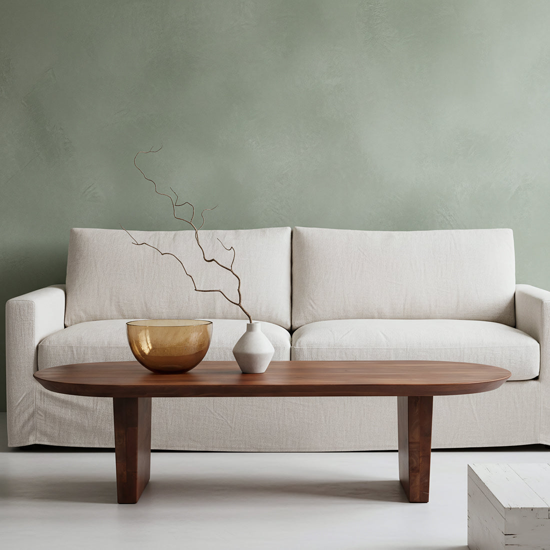 Bullnose sofabord i mangotræ - 140x60x35 cm