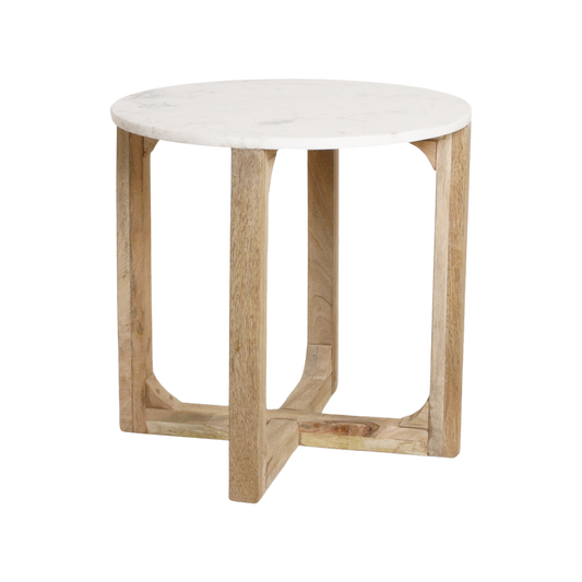 Rundt sidebord i marmor - hvid