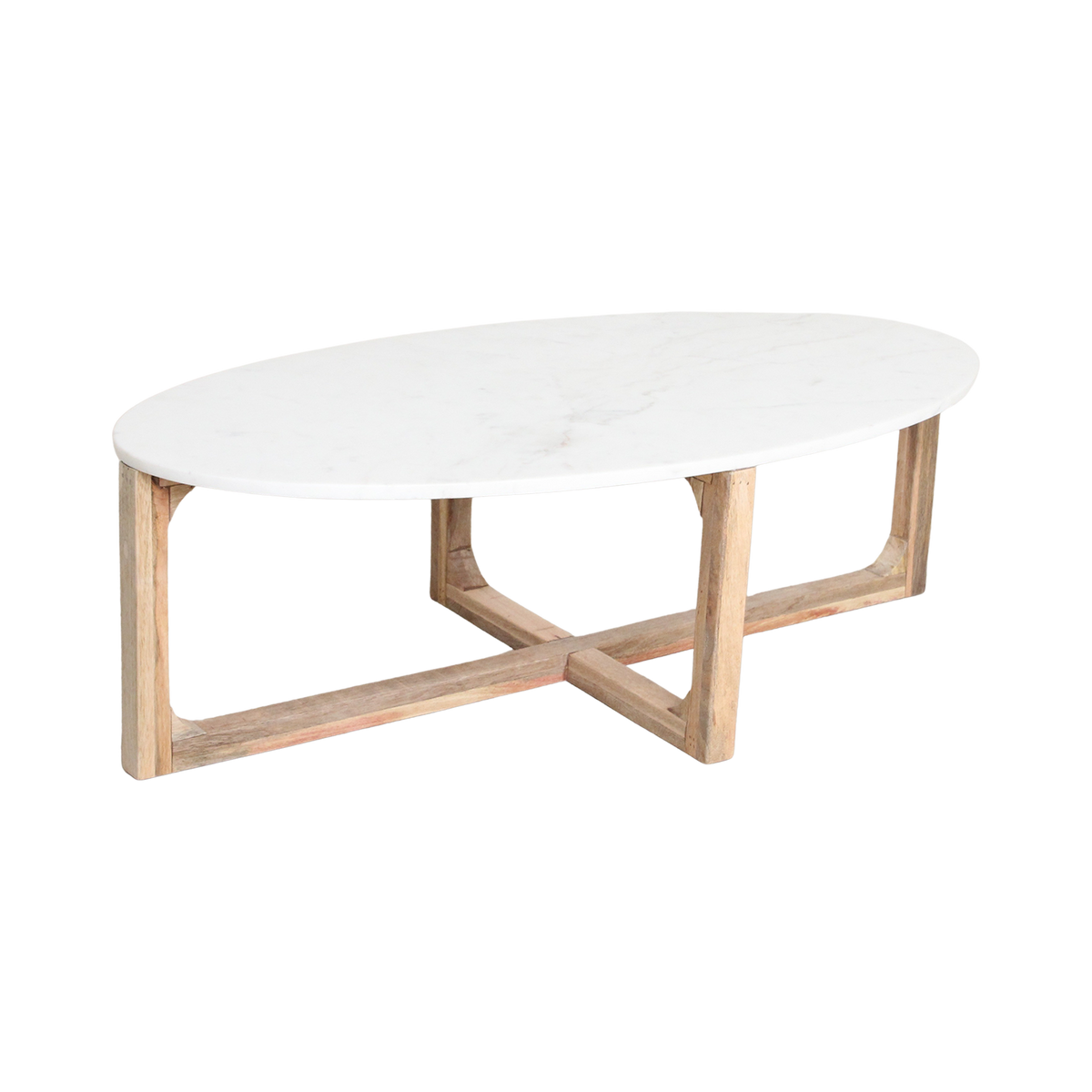 Ovalt sofabord i marmor - Hvid - 120x60x38 cm