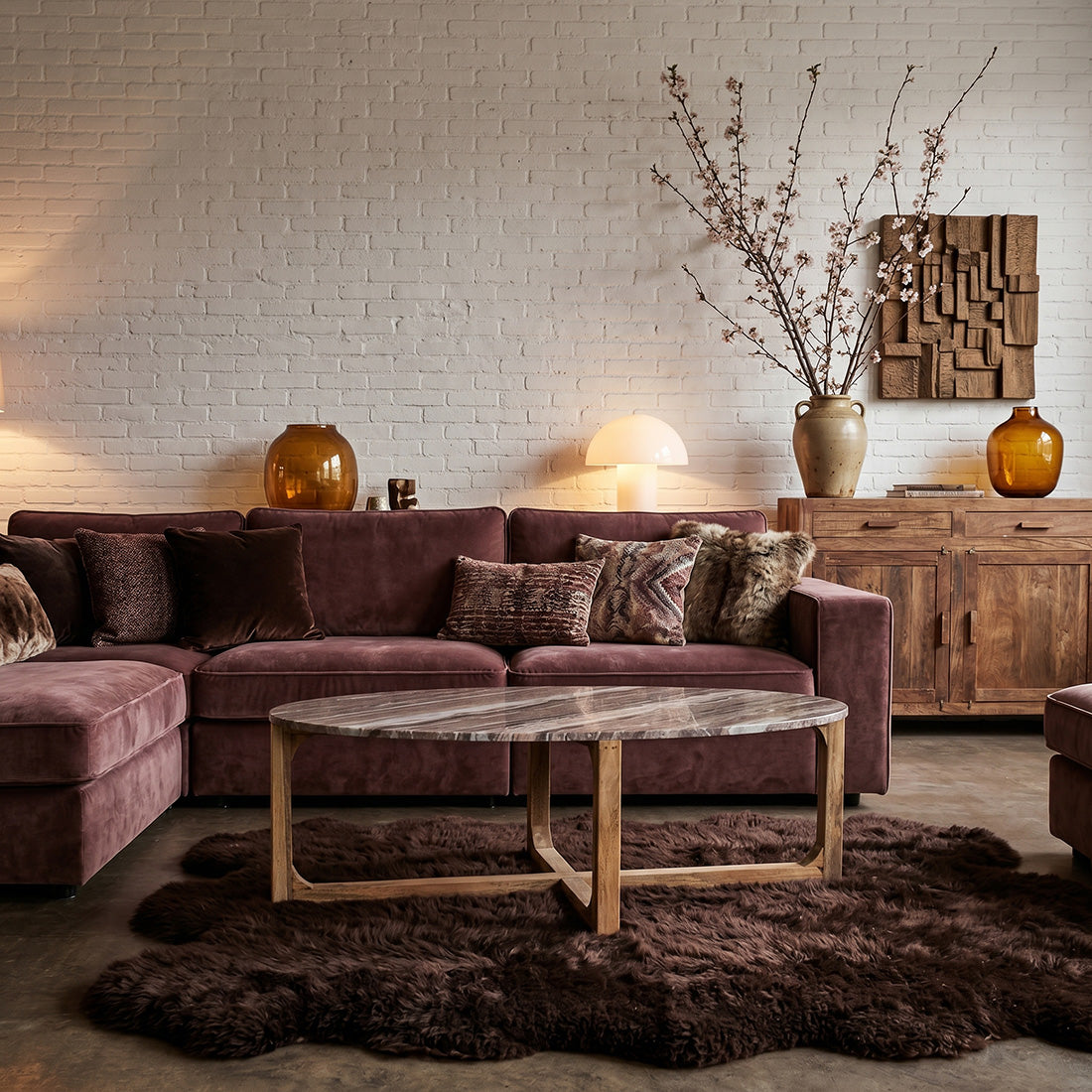 Ovalt sofabord i marmor - Fantasy brun - 120x60x38 cm