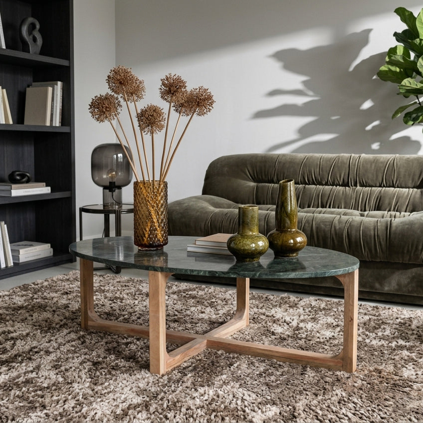 Ovalt sofabord i marmor - Grøn - 120x60x38 cm