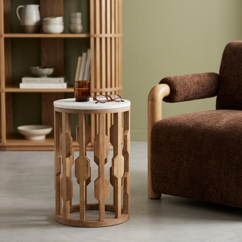 Atjeh marmor sidebord - hvid