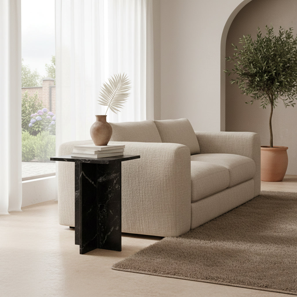 Shanghai sort marmor sidebord - 35x35x50 cm