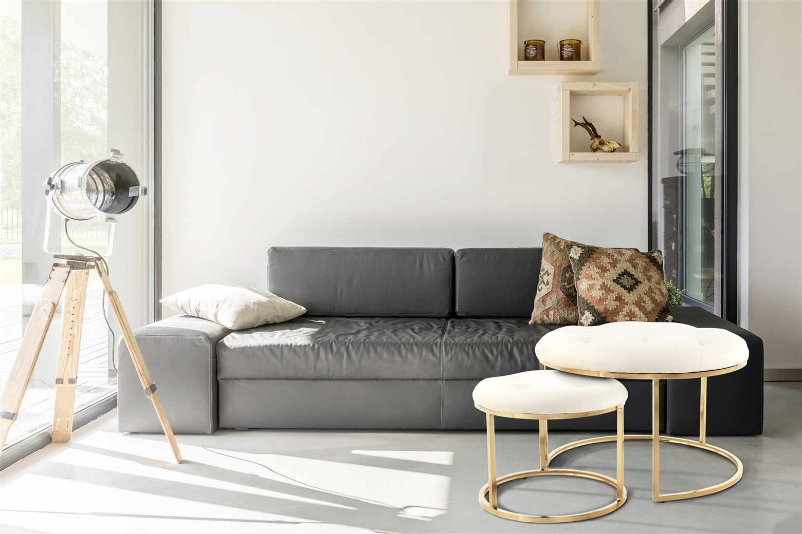 Puf Becky 800 – 2 stk sæt – Elfenben / Guld - Nordic Unique