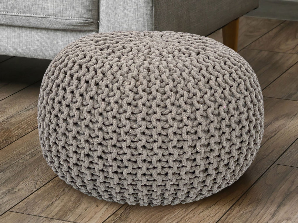 Puf/strikpuf grovstrik Ø55x37cm beige - Nordic Unique